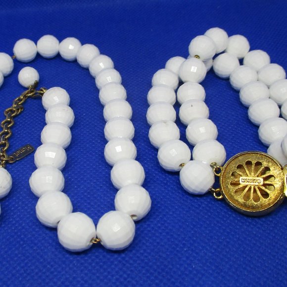 MONET Strung On Gold Tone Chains Faceted Lucite White Beaded Necklace Bracelet - Picture 8 of 11